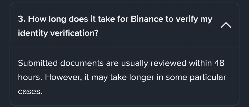 Binance-ის ვერიფიკაცია განხილვაშია: 15 წუთი ეკრანზე, 48 საათამდე ოფიციალურად