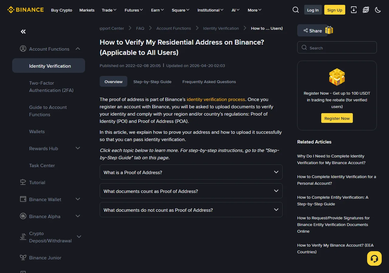 Potwierdzenie adresu w Binance: jakie dokumenty i jak świeże