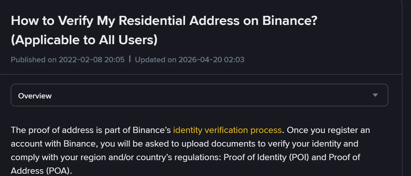 Binance-ზე მისამართის დადასტურება: რომელი დოკუმენტი ვარგა და 6 თვის წესი